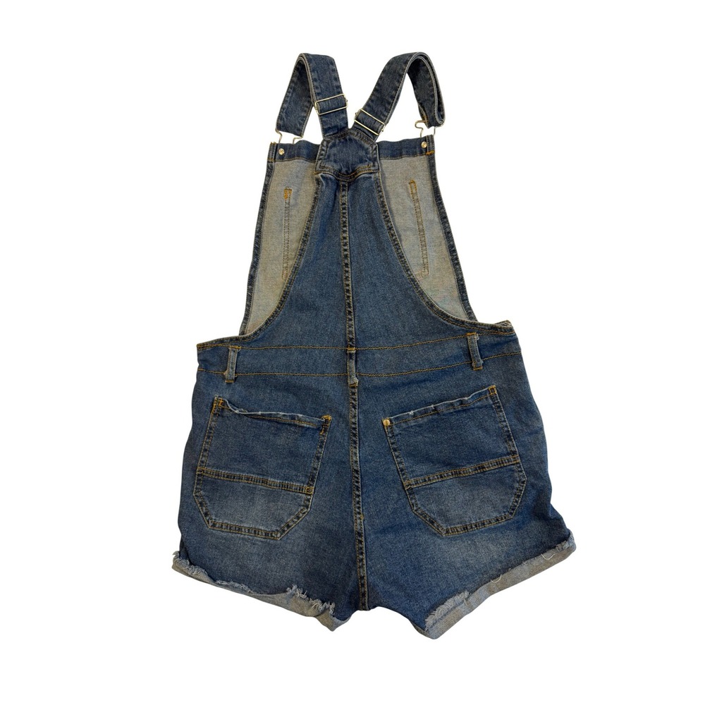 Distressed Boho Love Tree Denim Womens Medium Shortalls Blue Ripped Raw Hem - Picture 2 of 9